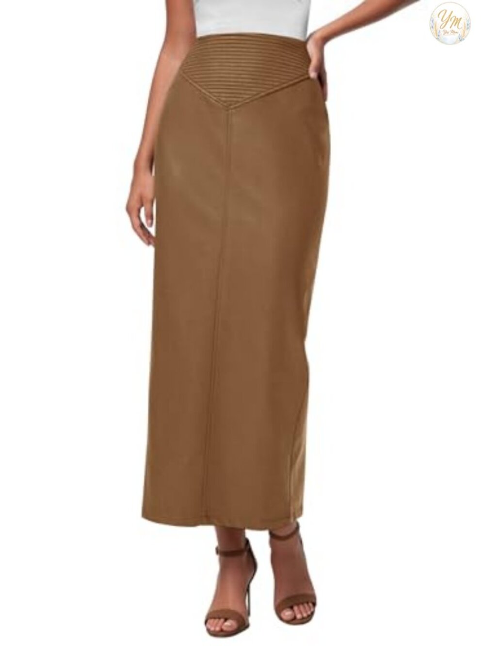 Faux Leather High Waisted Maxi Skirt with Back Slit for Work